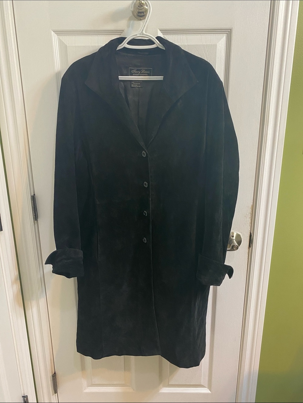 VINTAGE Suede TERRY LEWIS CLASS LUXURIES Black TRENCH COAT JACKET Women’s XL Y2K